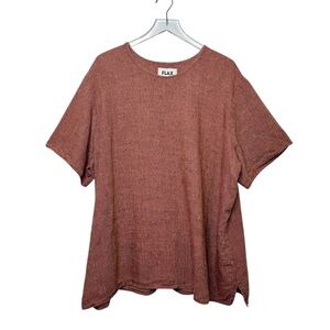 FLAX Brick Red Women’s Oversized Lagenlook Short Sleeve Tunic Linen Top Sz XL